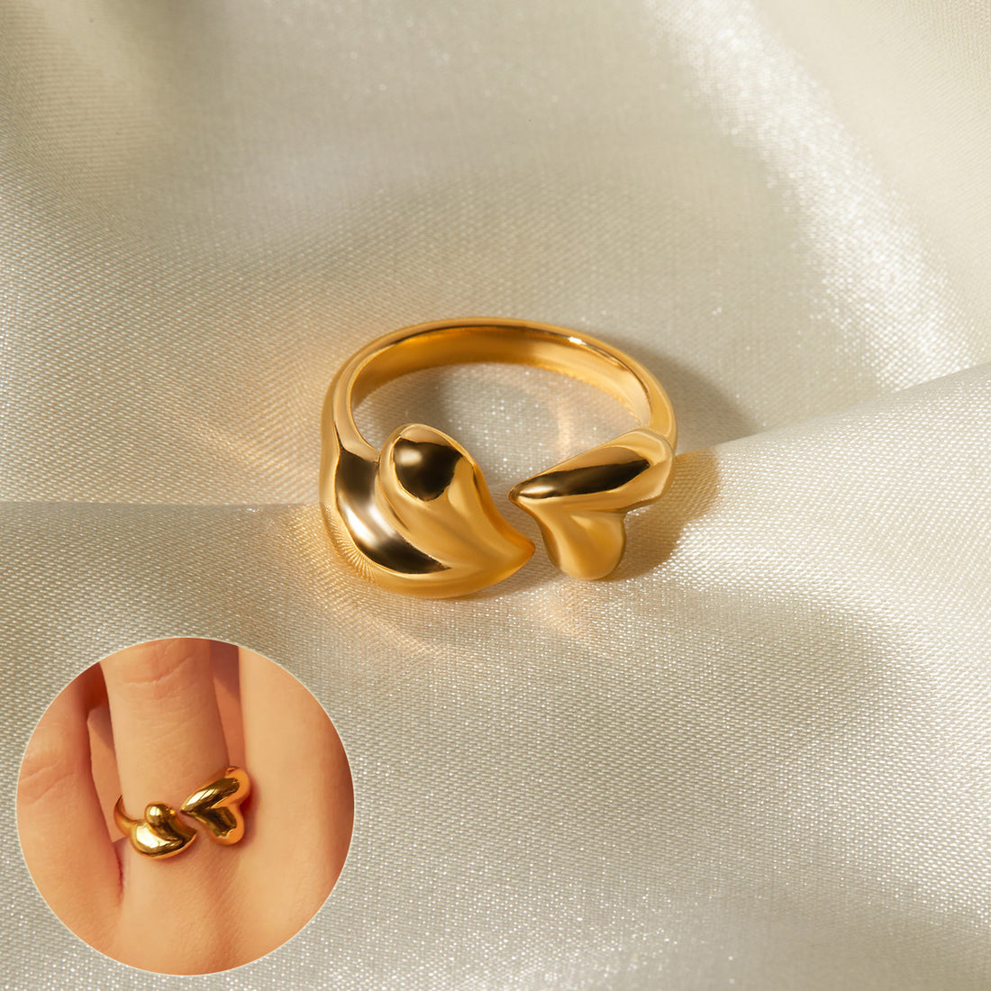 Stainless Steel Asymmetric Heart Shape Open Rings Romantic Valentine&